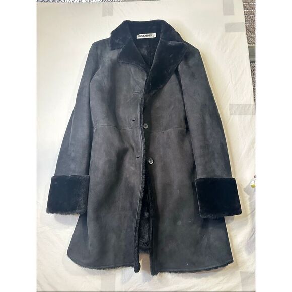 Jil Sander Authentic Women’s Black Lamb Leather Moulton Coat Made in Italy - Picture 3 of 16